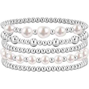 Gold Bracelets for Women Beaded Bracelet 14K Gold Plated Bracelet Stack